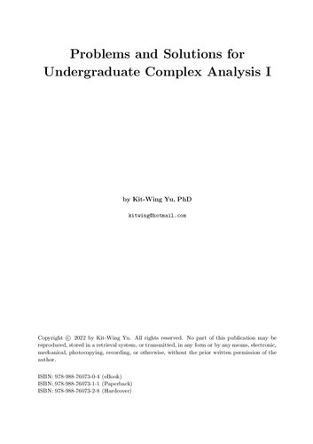 Problems and Solutions for Undergraduate Complex Analysis I