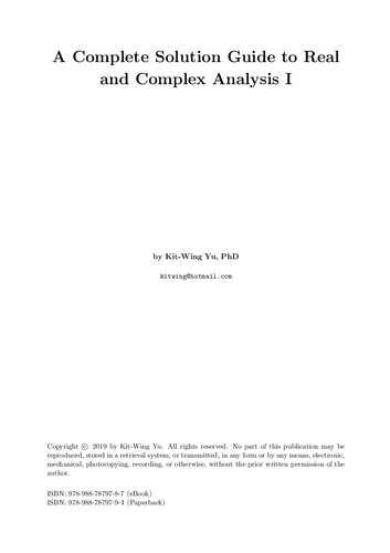 A Complete Solution Guide to Real and Complex Analysis I