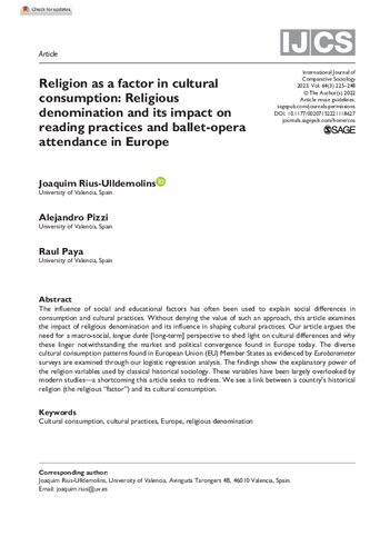 Religion as a factor in cultural consumption: Religious denomination and its impact on reading practices and ballet-opera attendance in Europe