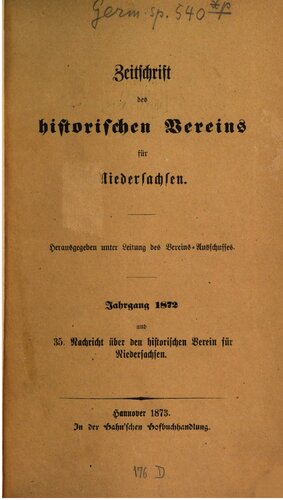 Zeitschrift des Historischen Vereins für Niedersachsen