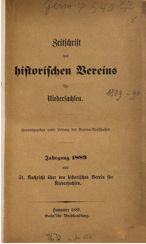 Zeitschrift des Historischen Vereins für Niedersachsen