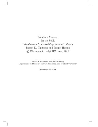 Instructor’s Solutions Manual for Introduction to Probability (2nd edition)