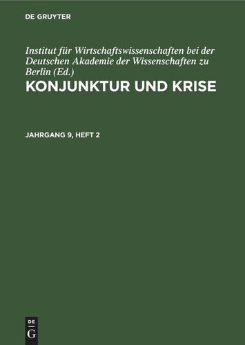 Konjunktur und Krise: Jahrgang 9, Heft 2