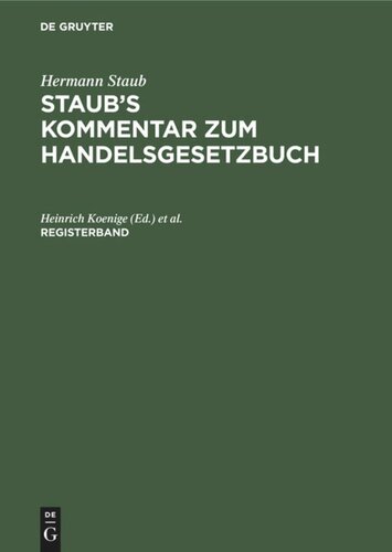 Staub’s Kommentar zum Handelsgesetzbuch: Registerband