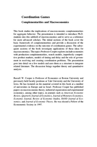 Coordination Games : Complementarities and Macroeconomics