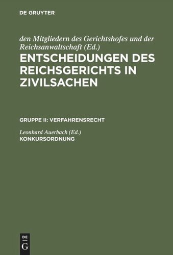 Entscheidungen des Reichsgerichts in Zivilsachen: Konkursordnung