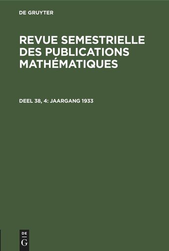 Revue semestrielle des publications mathématiques: Deel 38, 4 Jaargang 1933