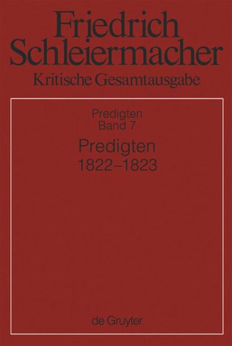 Kritische Gesamtausgabe: Band 7 Predigten 1822-1823