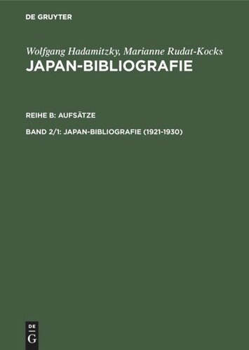 Japan-Bibliografie: Band 2/1 1921-1930