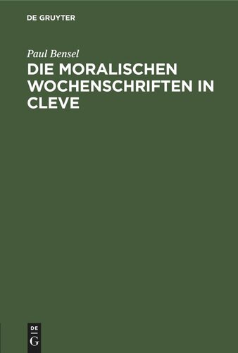 Die moralischen Wochenschriften in Cleve