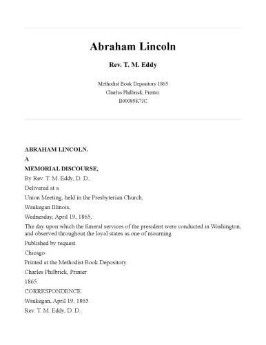 Abraham Lincoln: A Memorial Discourse