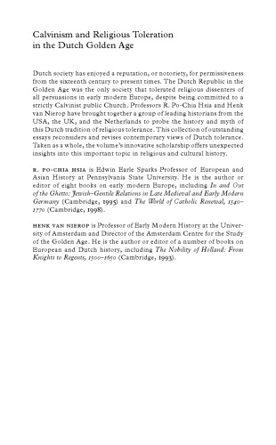 Calvinism and Religious Toleration in the Dutch Golden Age