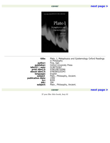 Plato 1: Metaphysics and Epistemology