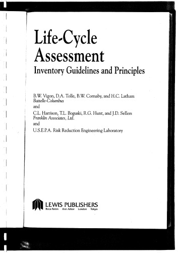 Life-Cycle Assessment: Inventory Guidelines and Principles