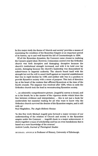 Church and Society in Byzantium under the Comneni, 1081-1261