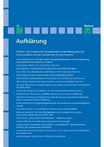 Aufklärung, Band 29: Das Problem der Unsterblichkeit in der Philosophie, den Wissenschaften und den Künsten des 18. Jahrhunderts