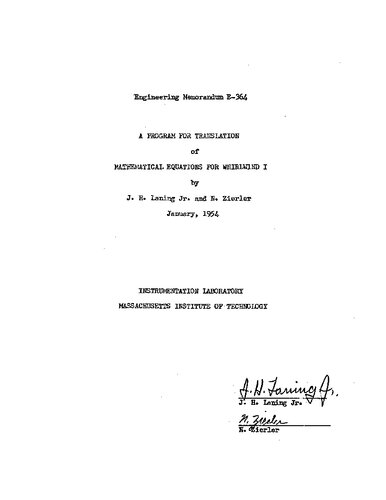 E-364 A Program For Translation of Mathematical Equations For Whirlwind I Jan54