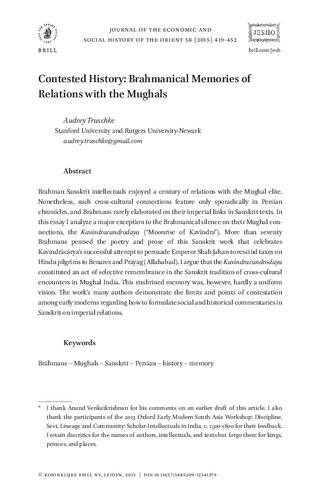 Contested History: Brahmanical Memories of Relations with the Mughals