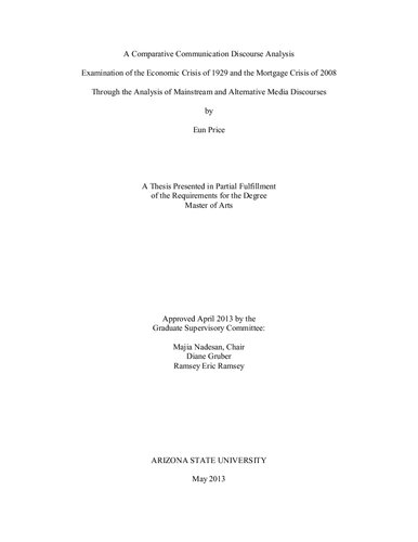 A Comparative Communication Discourse Analysis Examination of the Economic Crisis of 1929 and the Mortgage Crisis of 2008 Through the Analysis of Mainstream and Alternative Media Discourses