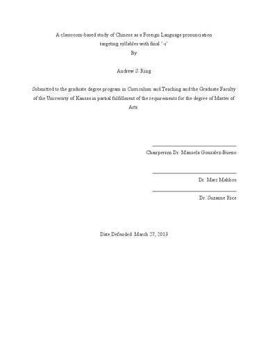 A classroom-based study of Chinese as a Foreign Language pronunciation targeting syllables with final ‘-i’