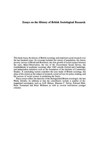 Essays on the History of British Sociological Research