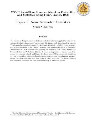 Topics in non-parametric statistics (XXVII Saint-Flour Summer School on Probability and Statistics, Saint-Flour)
