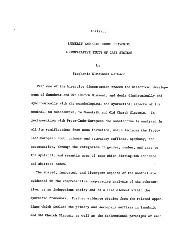 Sanskrit and Old Church Slavonic : A Comparative Study of Case Systems