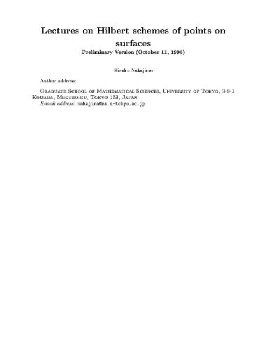 Lectures on Hilbert scheme of points on surfaces (draft, AMS 1999)