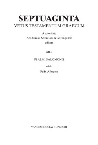 Septuaginta. Band 12,3: Psalmi Salomonis
