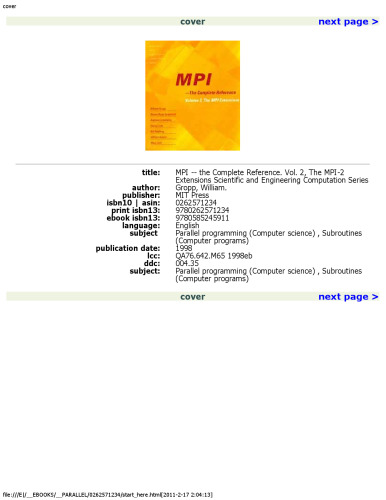 MPI: The Complete Reference (Vol. 2), Vol. 2 - The MPI-2 Extensions