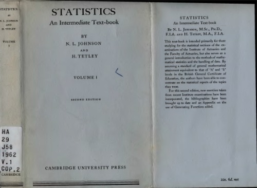 Statistics. An Intermediate Text Book. Volumes I