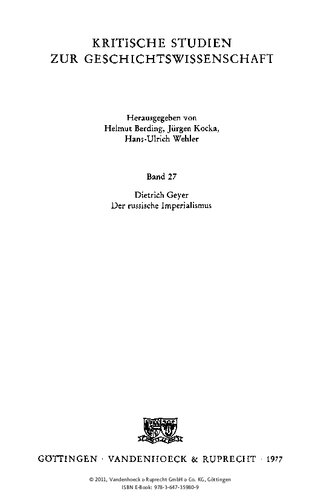 Der russische Imperialismus: Studien über den Zusammenhang von innerer und auswärtiger Politik 1860-1914