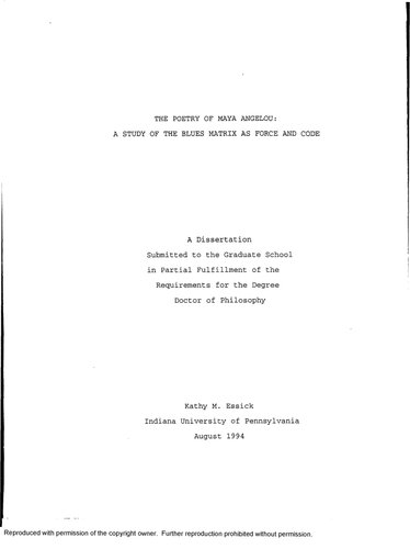 The Poetry of Maya Angelou: A Study of the Blues Matrix as Force and Code