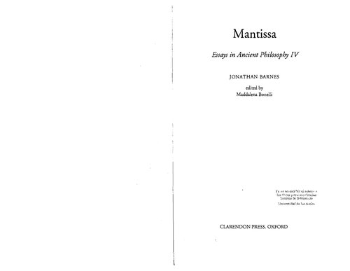Mantissa: Essays in Ancient Philosophy IV (Essays in Ancient Philosophy, 4)