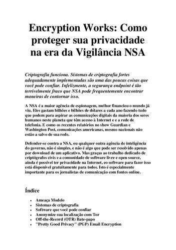Criptografia funciona (encryption works): como proteger sua privacidade na era da Vigilância NSA