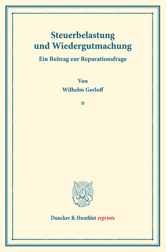 Steuerbelastung und Wiedergutmachung. Ein Beitrag zur Reparationsfrage: Finanzwissenschaftliche Untersuchungen, hrsg. von Walther Lotz, erster Teil. Deutsche Zahlungsbilanz und Stabilisierungsfrage, im Auftrage des Vereins veranstaltet von Karl Diehl / Felix Somary. (Schriften des Vereins für Sozialpolitik 168/I)