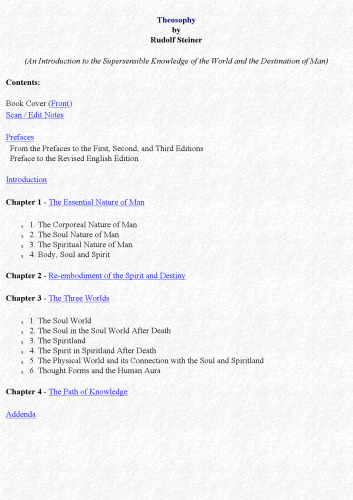 Theosophy: An Introduction to the Supersensible Knowledge of the World and the Destination of Man