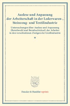 Auslese und Anpassung der Arbeiterschaft in der Lederwaren-, Steinzeug- und Textilindustrie: Untersuchungen über Auslese und Anpassung (Berufswahl und Berufsschicksal) der Arbeiter in den verschiedenen Zweigen der Großindustrie. Dritter Band, dritter Teil. (Schriften des Vereins für Socialpolitik 135/III)