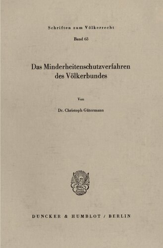 Das Minderheitenschutzverfahren des Völkerbundes