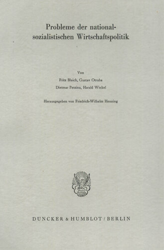 Probleme der nationalsozialistischen Wirtschaftspolitik