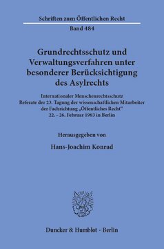 Grundrechtsschutz und Verwaltungsverfahren: unter besonderer Berücksichtigung des Asylrechts. Internationaler Menschenrechtsschutz. Referate der 23. Tagung der wissenschaftlichen Mitarbeiter der Fachrichtung »Öffentliches Recht« 22. - 26. Februar 1983 in Berlin