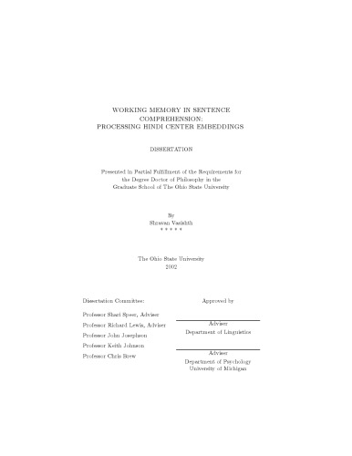 Working Memory in Sentence Comprehension: Processing Hindi Center Embeddings