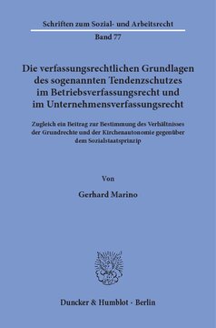Die verfassungsrechtlichen Grundlagen des sogenannten Tendenzschutzes im Betriebsverfassungsrecht und im Unternehmensverfassungsrecht: Zugleich ein Beitrag zur Bestimmung des Verhältnisses der Grundrechte und der Kirchenautonomie gegenüber dem Sozialstaatsprinzip