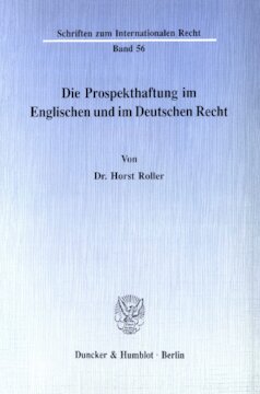 Die Prospekthaftung im Englischen und im Deutschen Recht