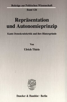 Repräsentation und Autonomieprinzip: Kants Demokratiekritik und ihre Hintergründe