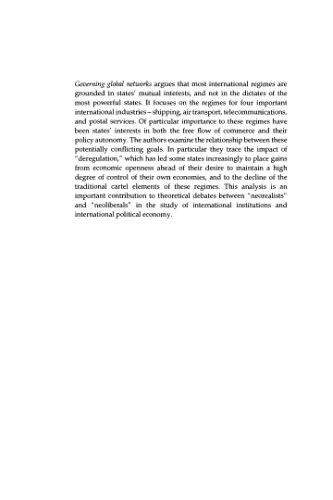 Governing Global Networks: International Regimes for Transportation and Communications