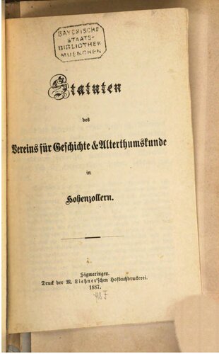 Statuten des Vereins für Geschichte und Alterthumskunde in Hohenzollern