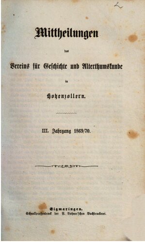 Mitteilungen des Vereins für Geschichte und Altertumskunde in Hohenzollern