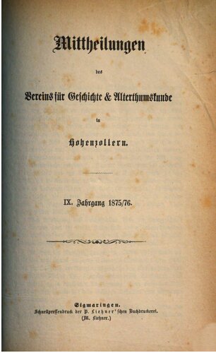 Mitteilungen des Vereins für Geschichte und Altertumskunde in Hohenzollern