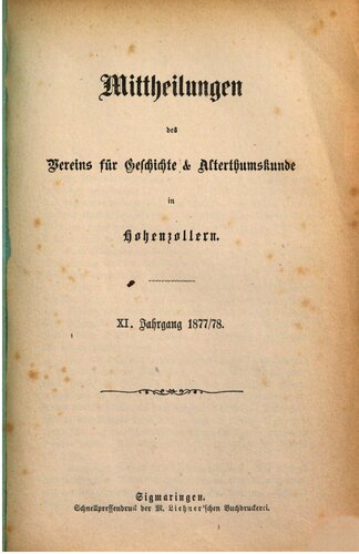 Mitteilungen des Vereins für Geschichte und Altertumskunde in Hohenzollern
